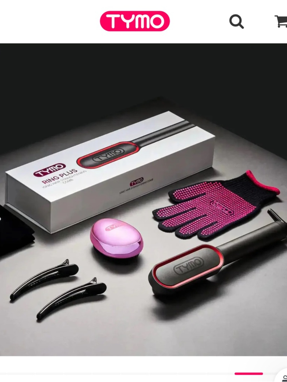 TYMO Ring Plus Hair Straightening Brush in Black & Pink